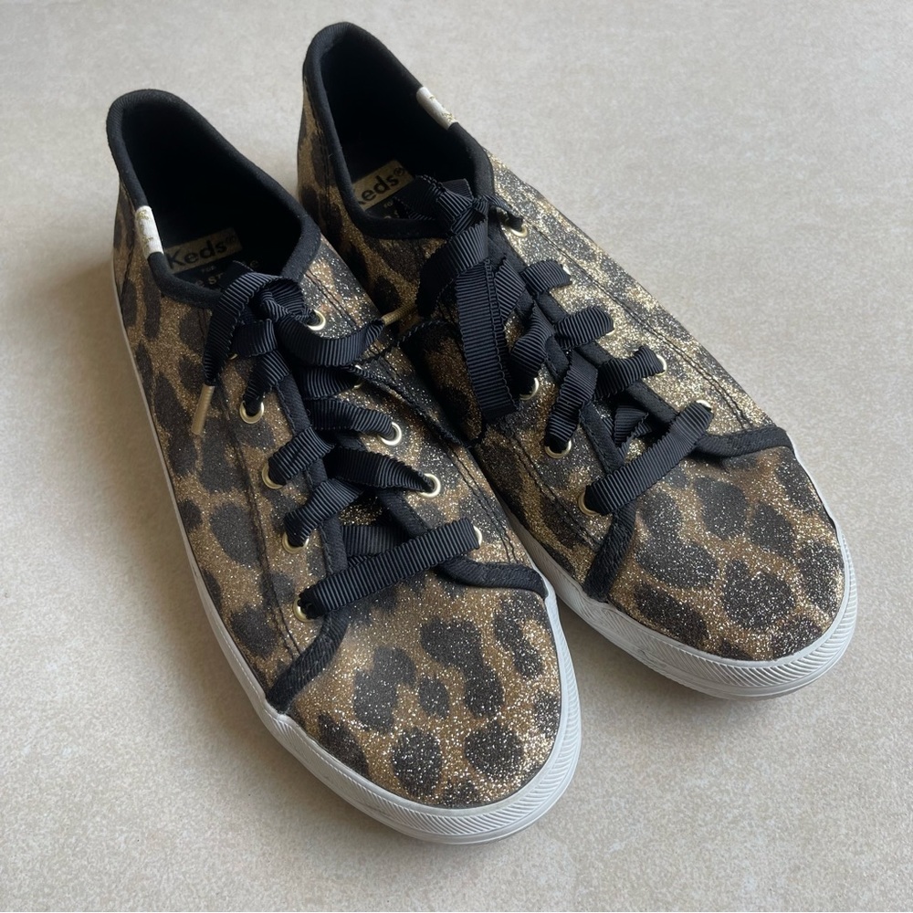 Keds for Kate Spade Black Brown Glitter Animal Print Classic Sneakers Size 5